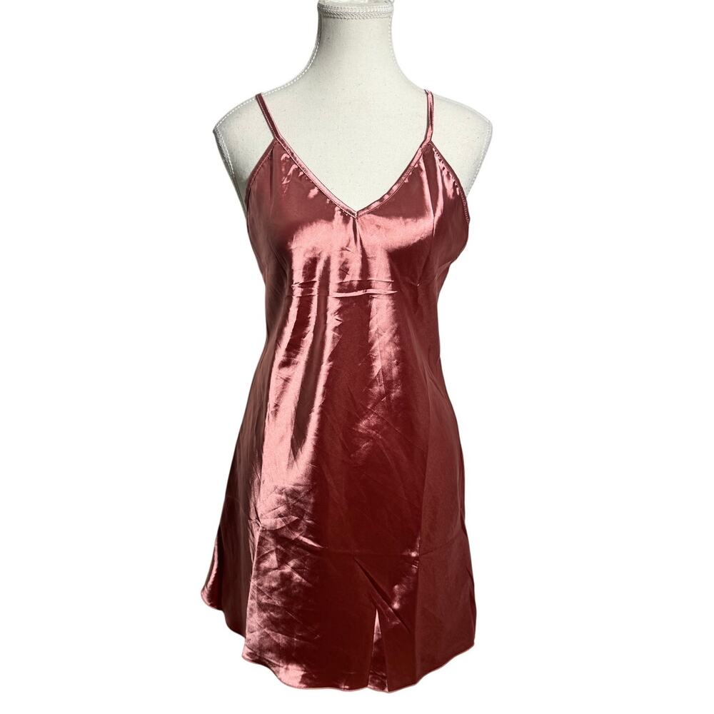 90s Y2K Satin Mini Slip Dress Women S Pink Dusty Rose Romantic Coquette Feminine